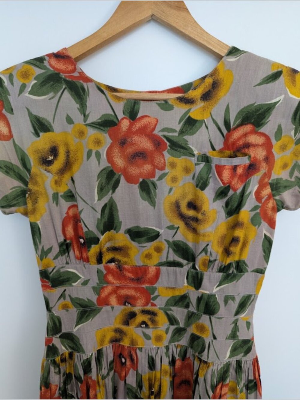 Vintage Cotton Poplin Dress Full Button Back Lined Brunch Floral Romantic - Picture 12 of 16